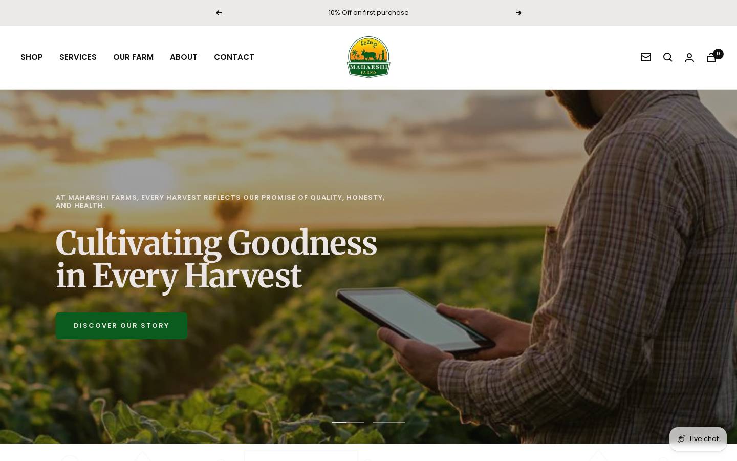 maharshifarms.com homepage screenshot
