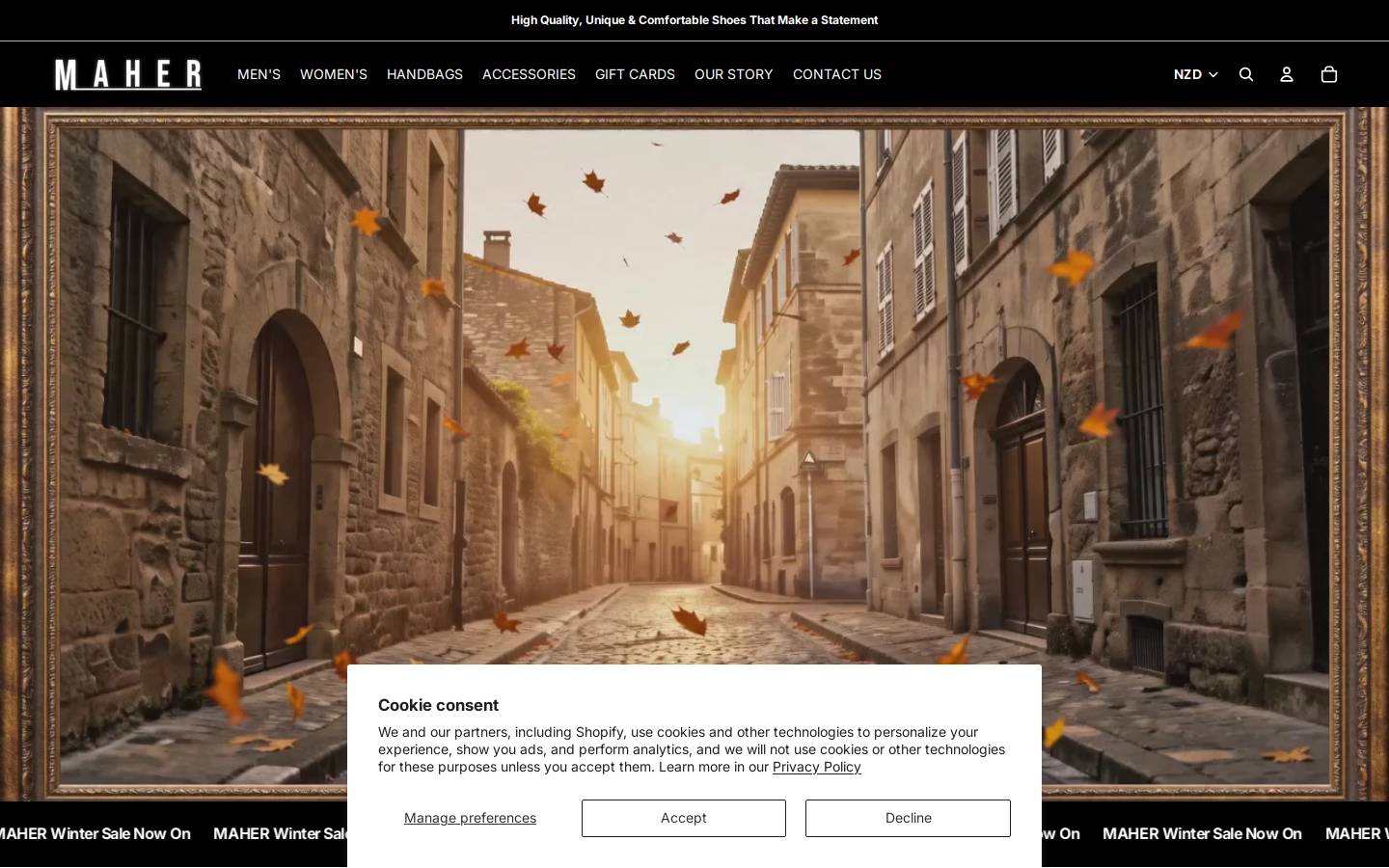 mahershoes.com homepage screenshot