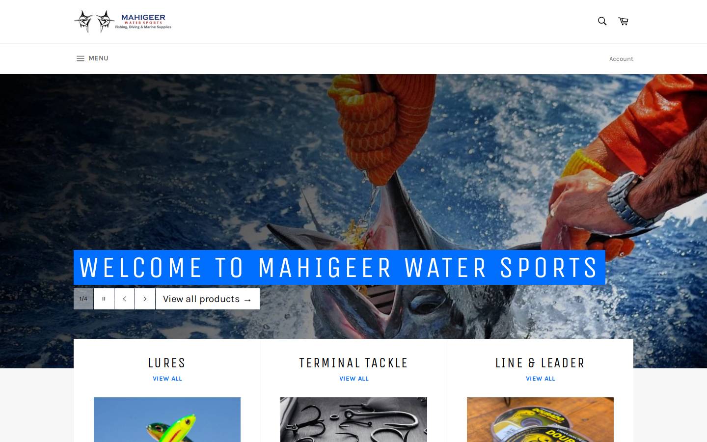 mahigeerwatersports.com homepage screenshot