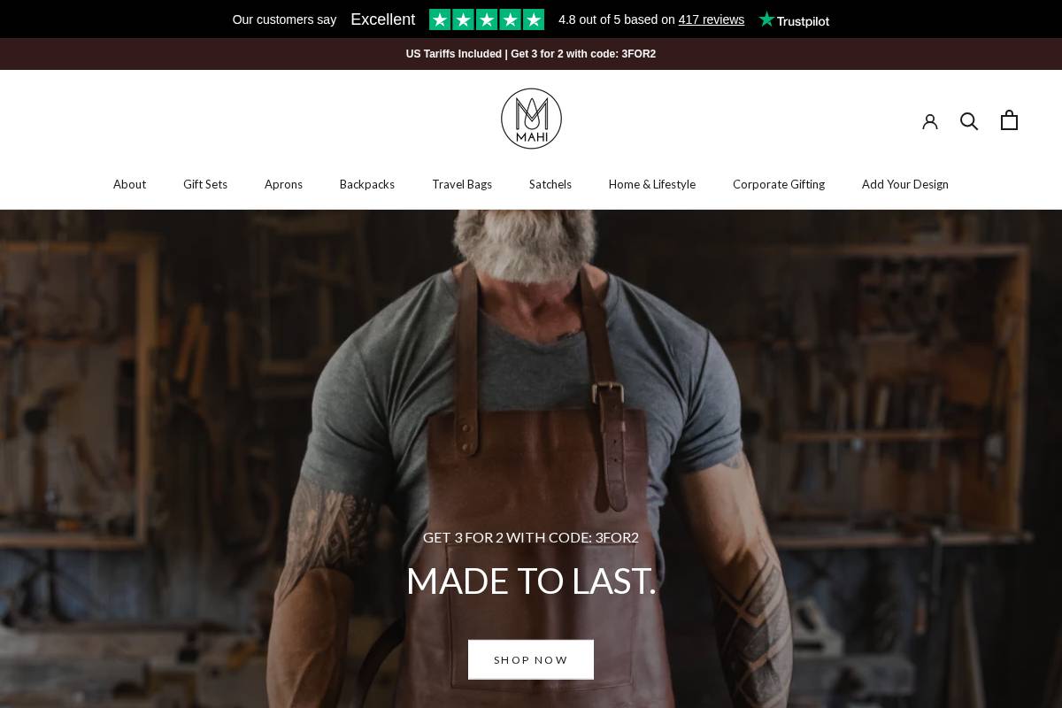 mahileather.com homepage screenshot
