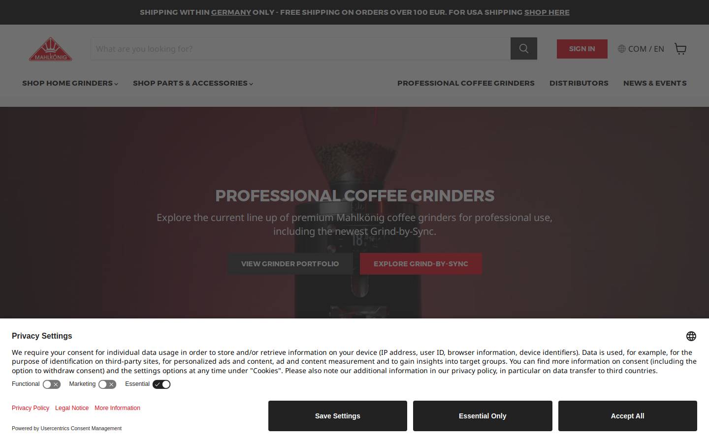 Mahlkoenig homepage screenshot