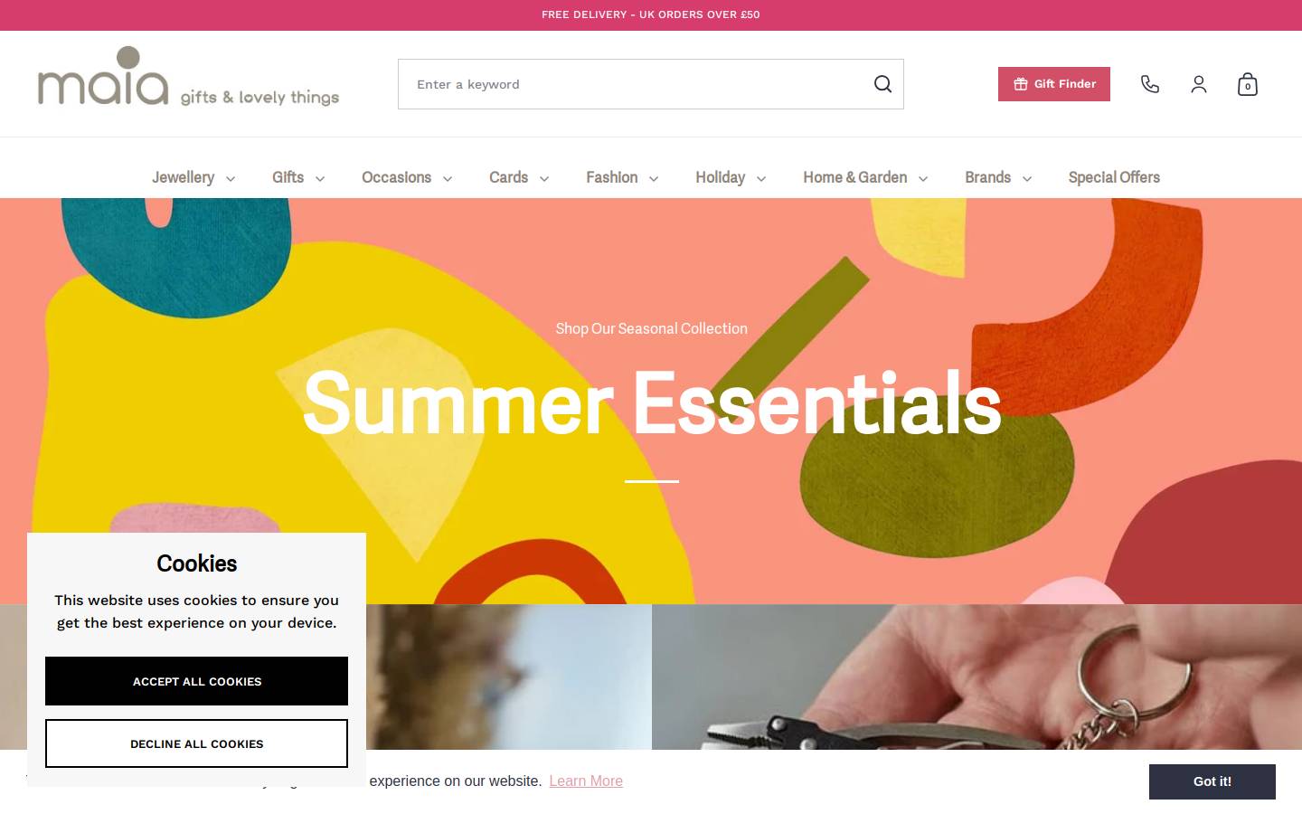 Maia Gifts homepage screenshot