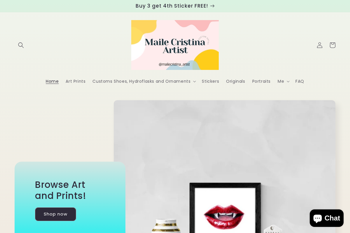 mailecristinaartist.com homepage screenshot