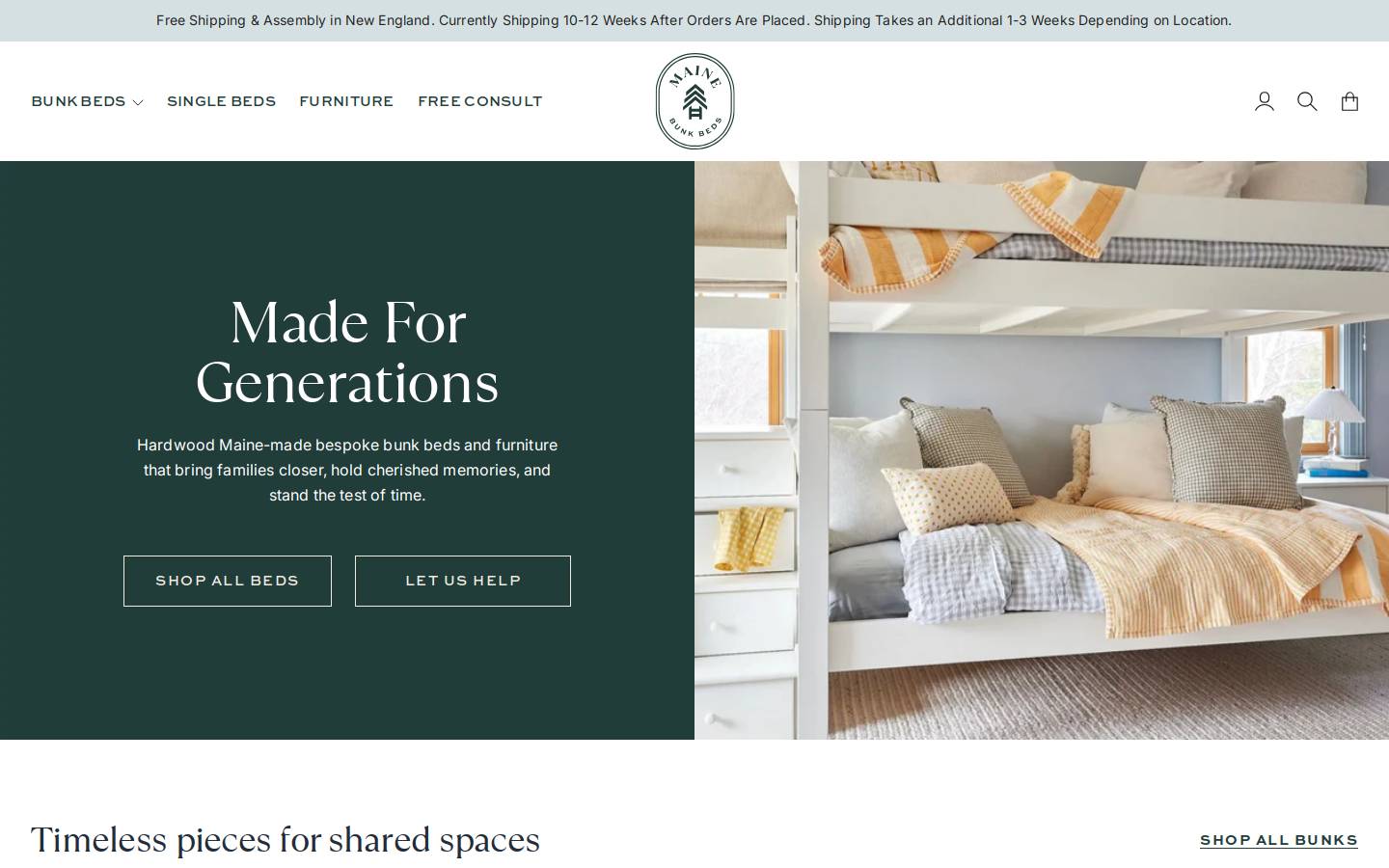 Maine Bunk Beds homepage screenshot