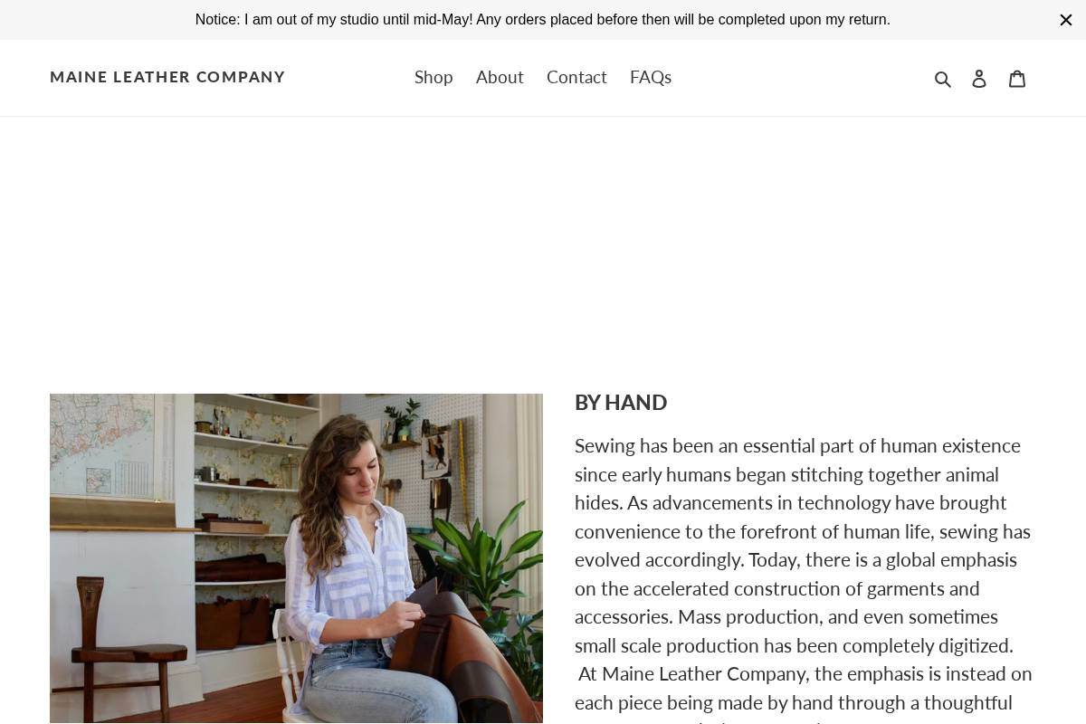 maineleatherco.com homepage screenshot