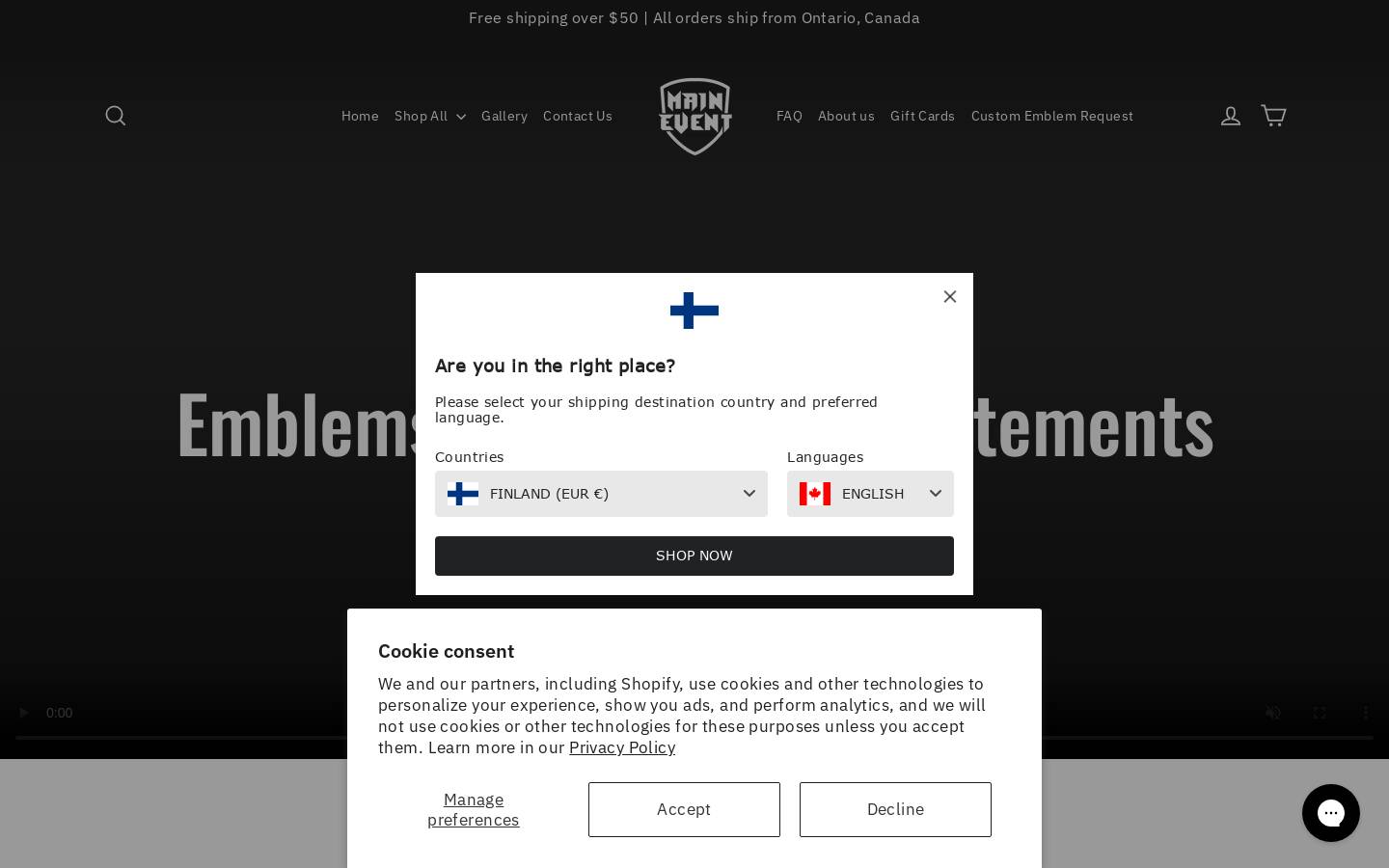 maineventemblems.ca homepage screenshot