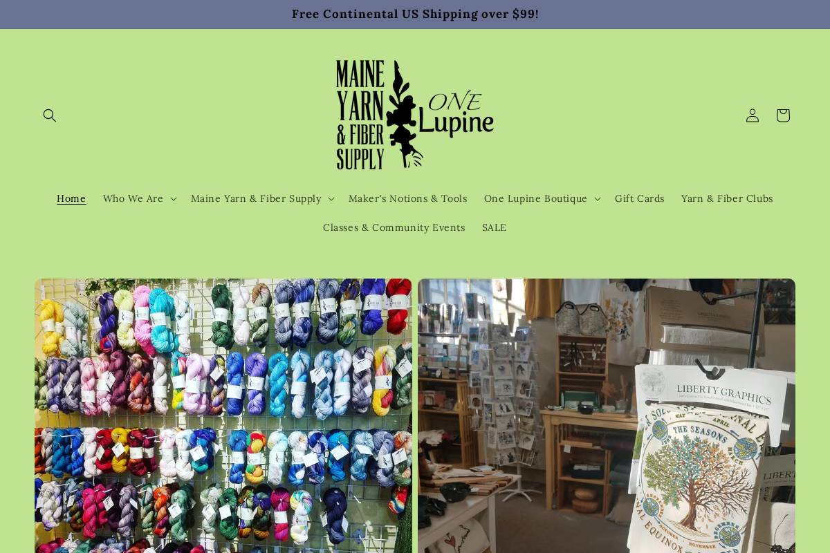 Maine Yarn & Fiber Supply homepage screenshot
