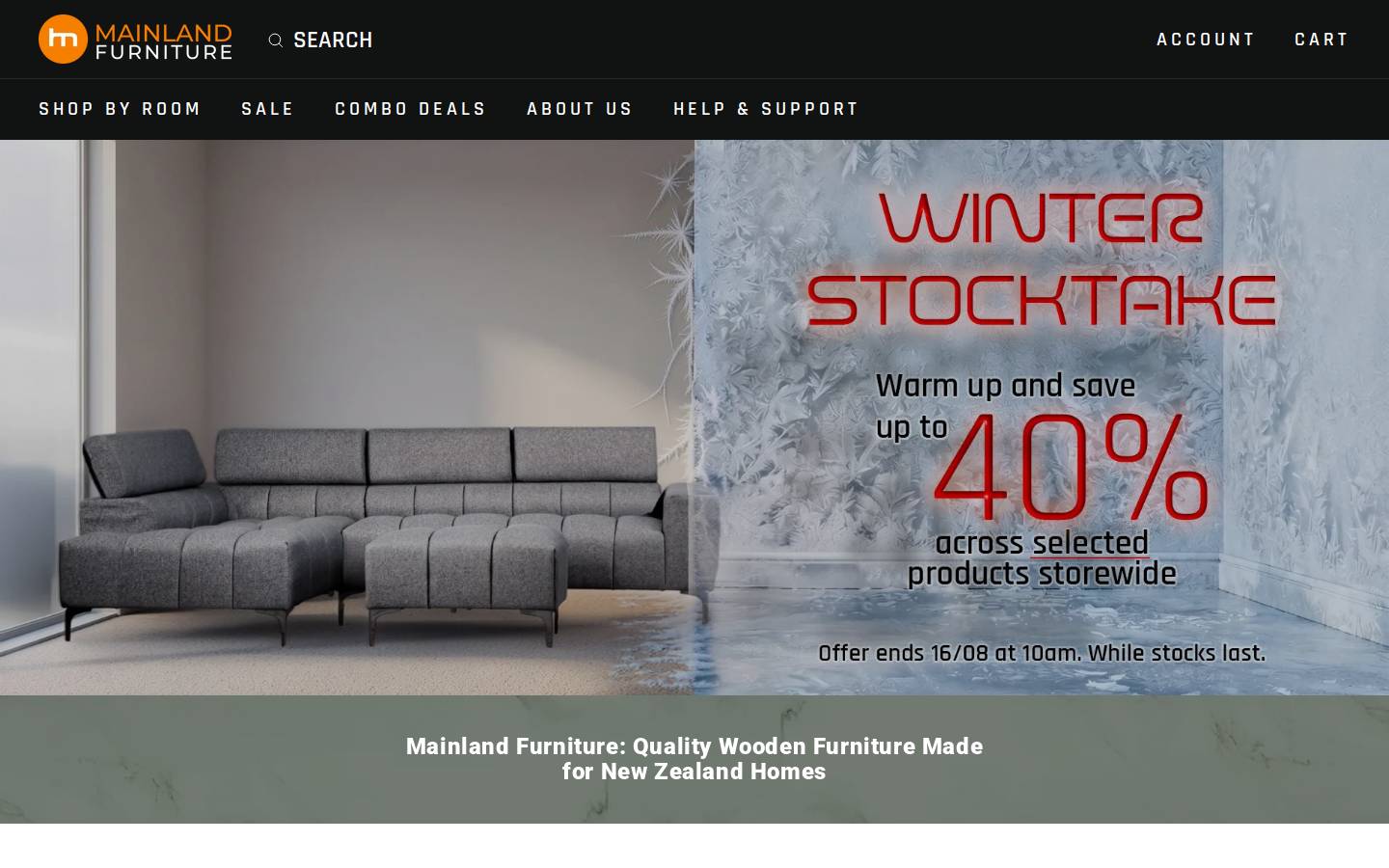 Mainland Furniture NZ homepage screenshot