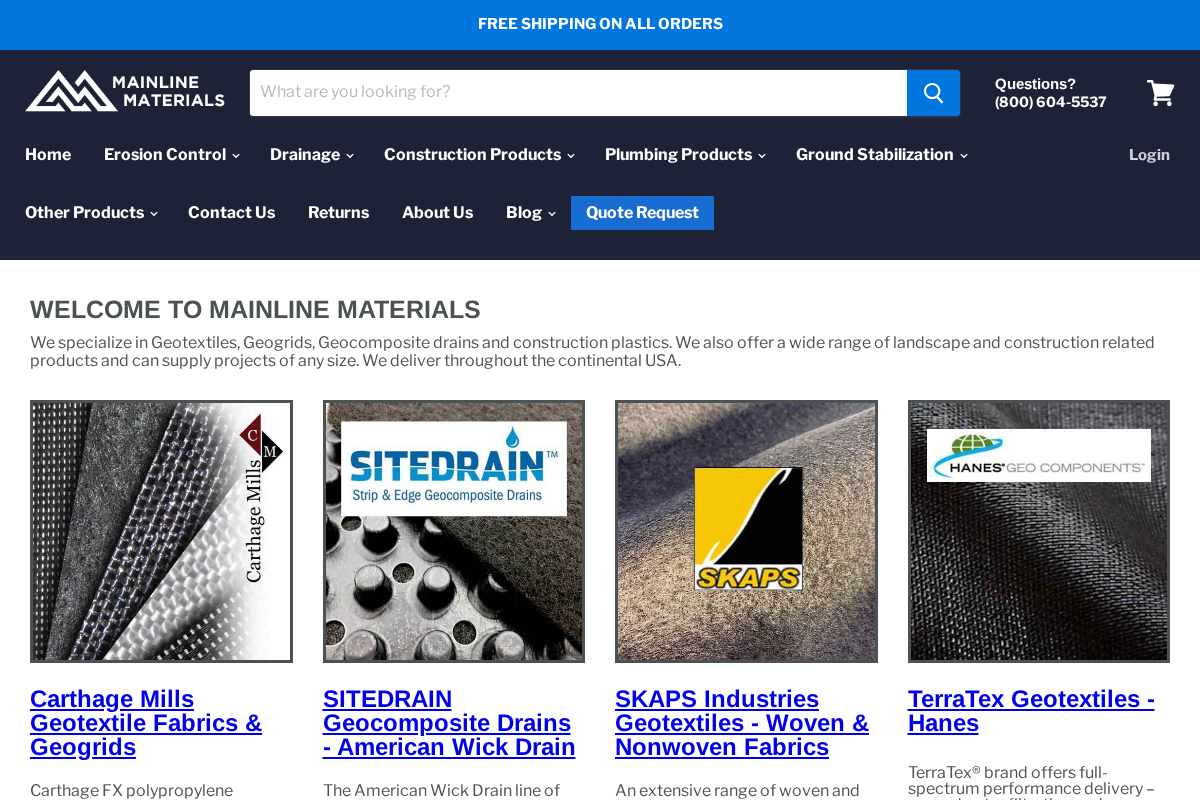 Mainline Materials homepage screenshot