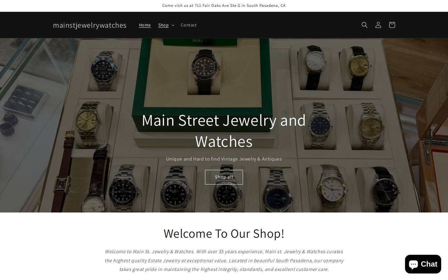 mainstreetjewelryandwatches.com homepage screenshot