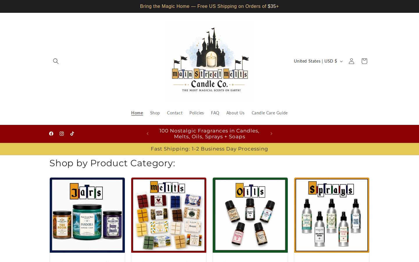 mainstreetmeltscandleco.com homepage screenshot