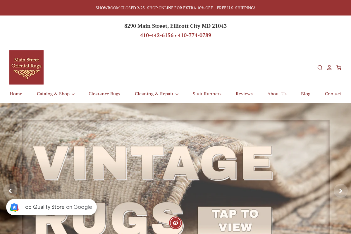 Main Street Oriental Rugs homepage screenshot