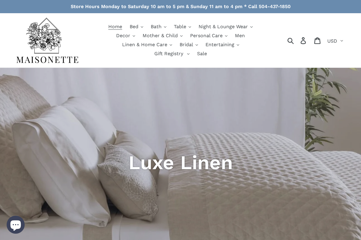 maisonetteshop.com homepage screenshot