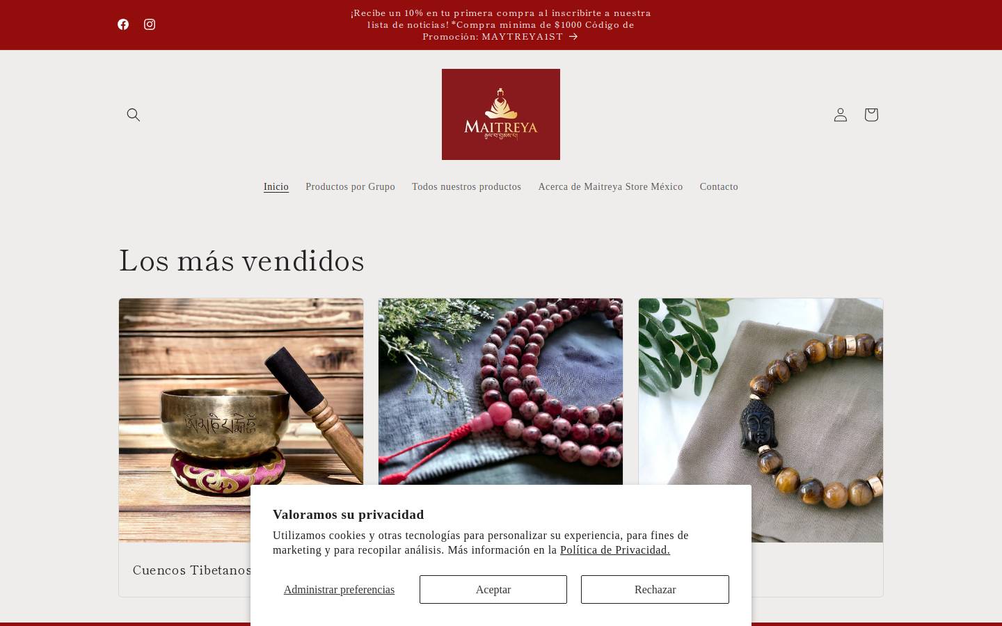 maitreyastoremexico.com homepage screenshot