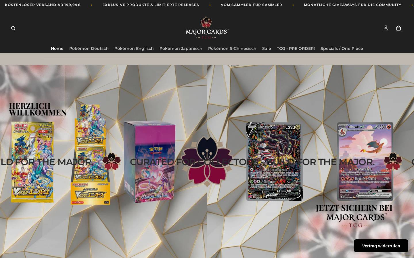 majorcardstcg.com homepage screenshot