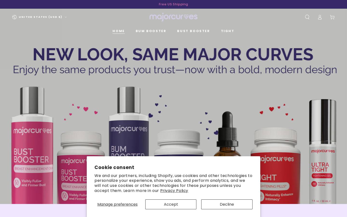 majorcurves.com homepage screenshot