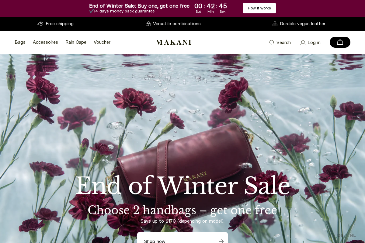 Vegane Modeaccessoires homepage screenshot