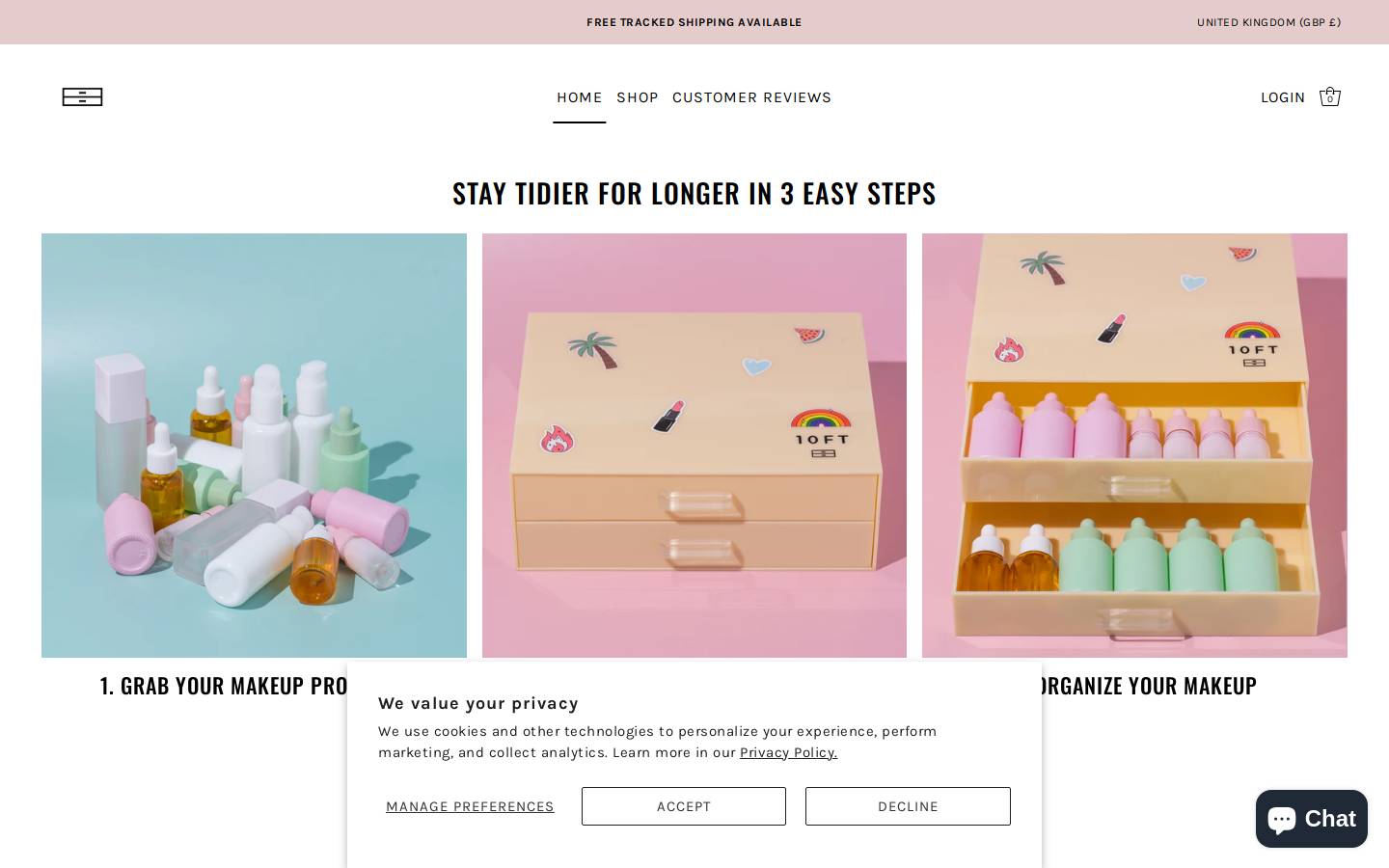 makeupdrawers.com homepage screenshot