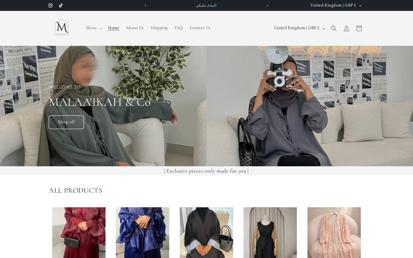 malaaikah.com homepage screenshot