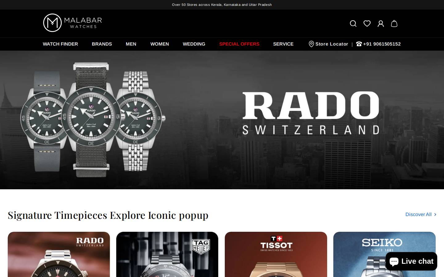 malabarwatches.com homepage screenshot