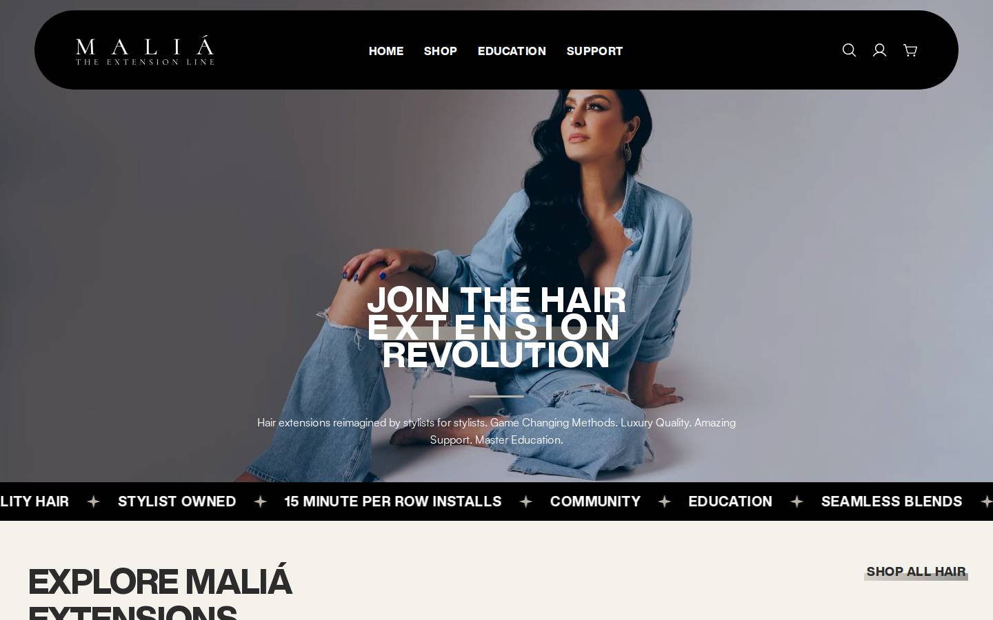 maliaextensions.com homepage screenshot