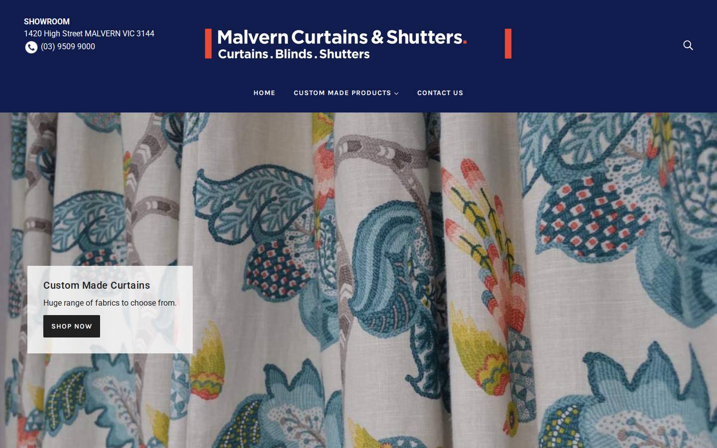 malverncurtains.com.au homepage screenshot