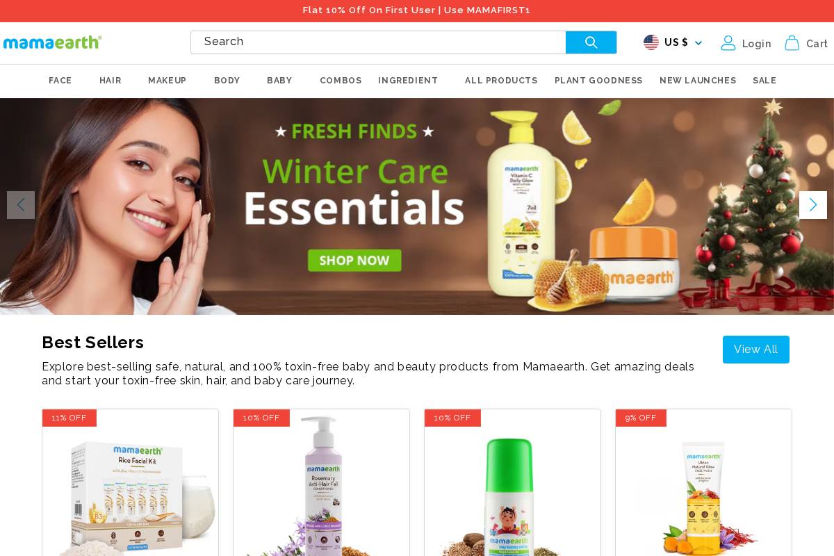 MamaEarth homepage screenshot