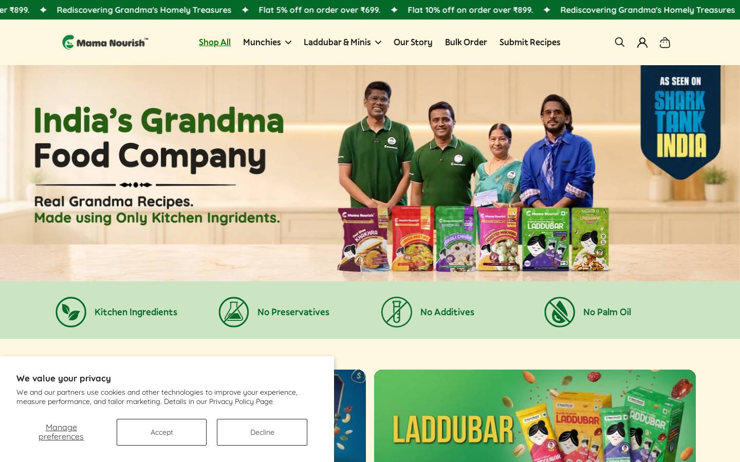 mamanourish.in homepage screenshot