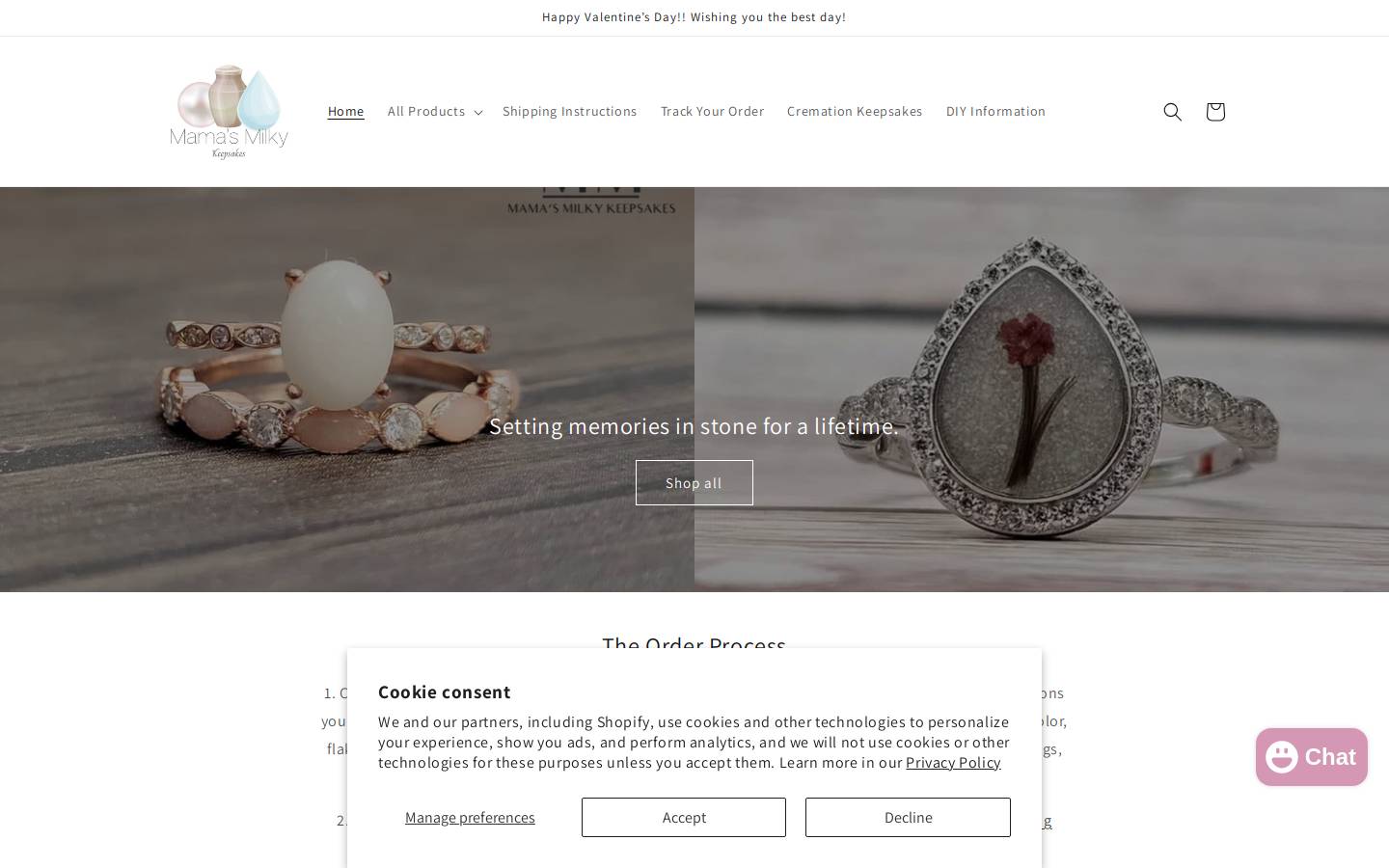 mamas-milky-keepsakes.com homepage screenshot