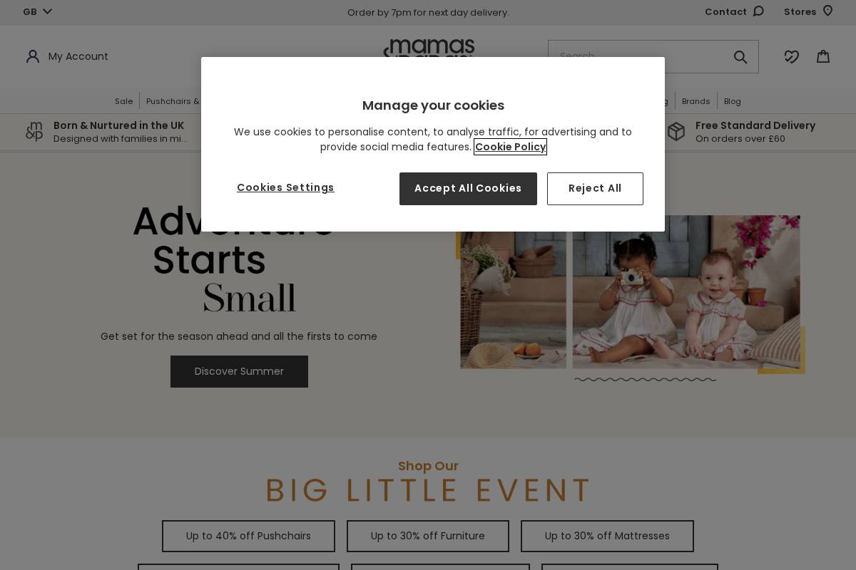 Mamas & Papas homepage screenshot