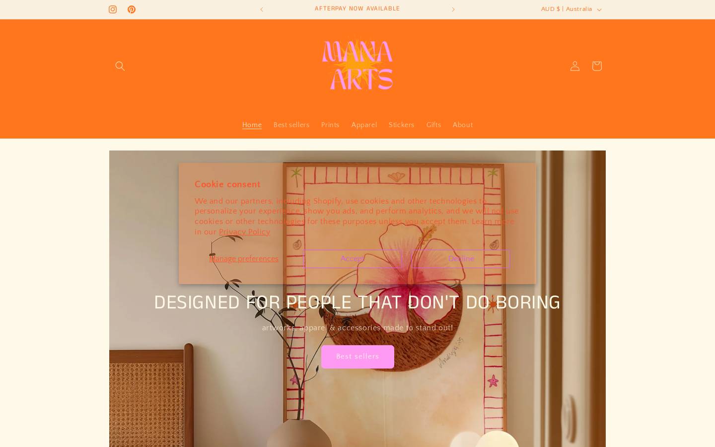 manaarts.com.au homepage screenshot
