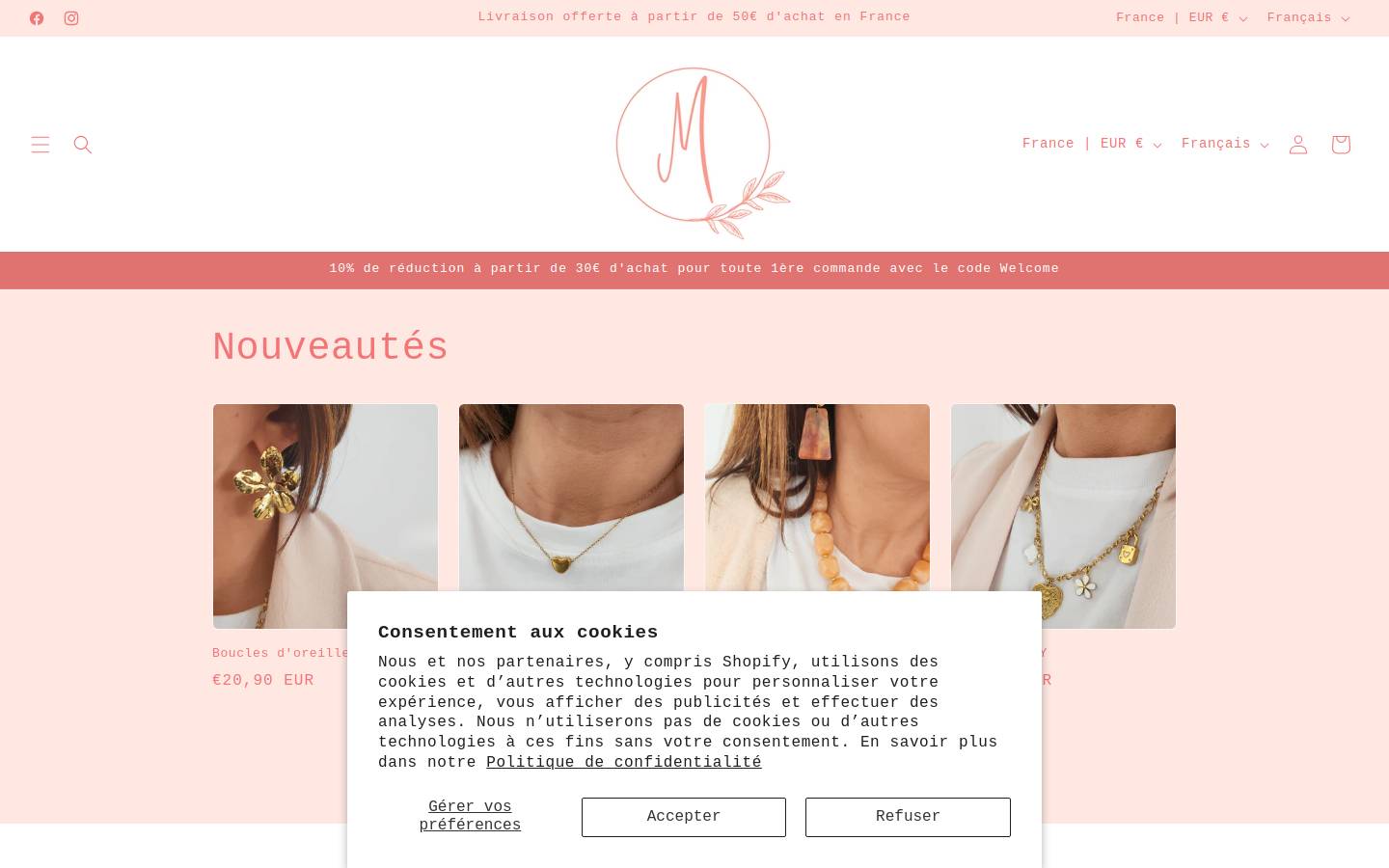 manacreationsbijoux.com homepage screenshot