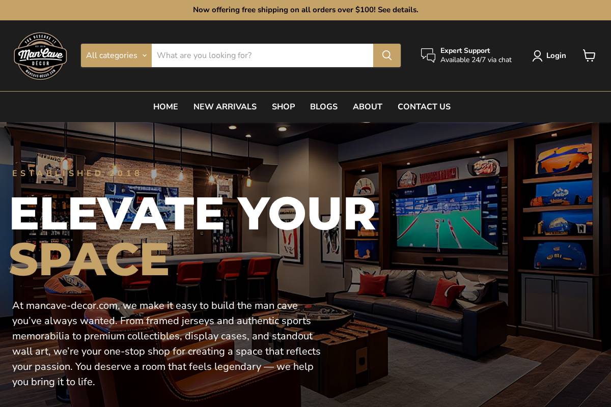 mancave-decor.com homepage screenshot