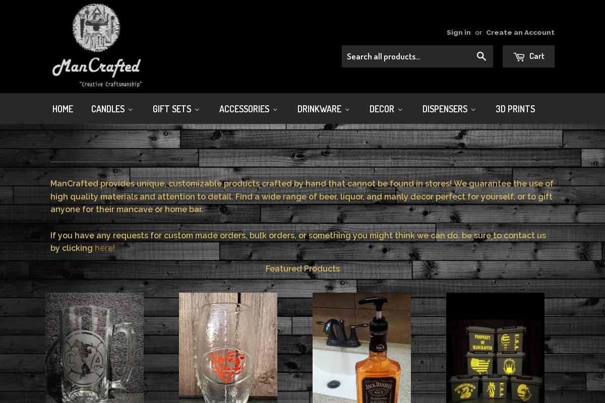 mancraftedshop.com homepage screenshot