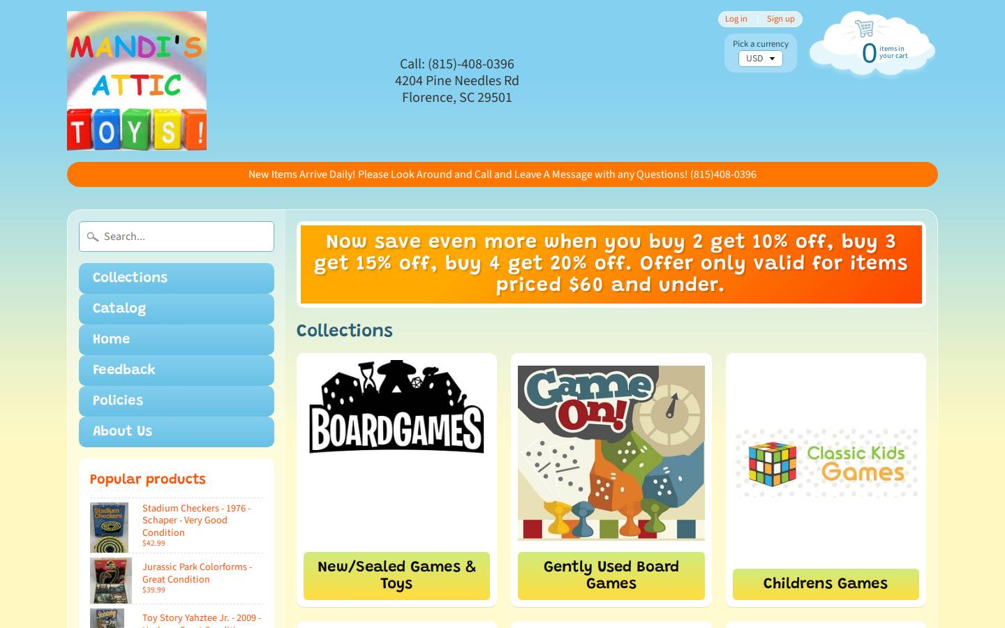 mandisattictoys.com homepage screenshot