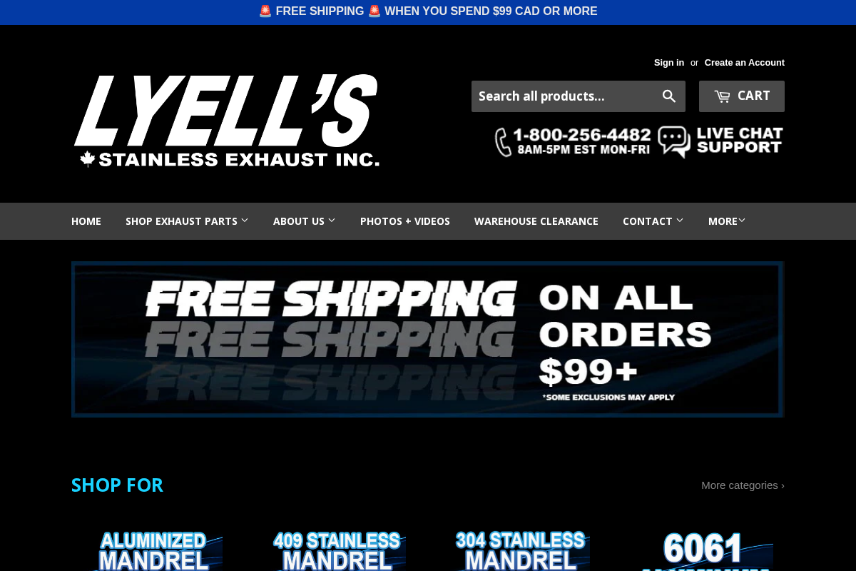 Lyell's Stainless Exhaust Inc. homepage screenshot
