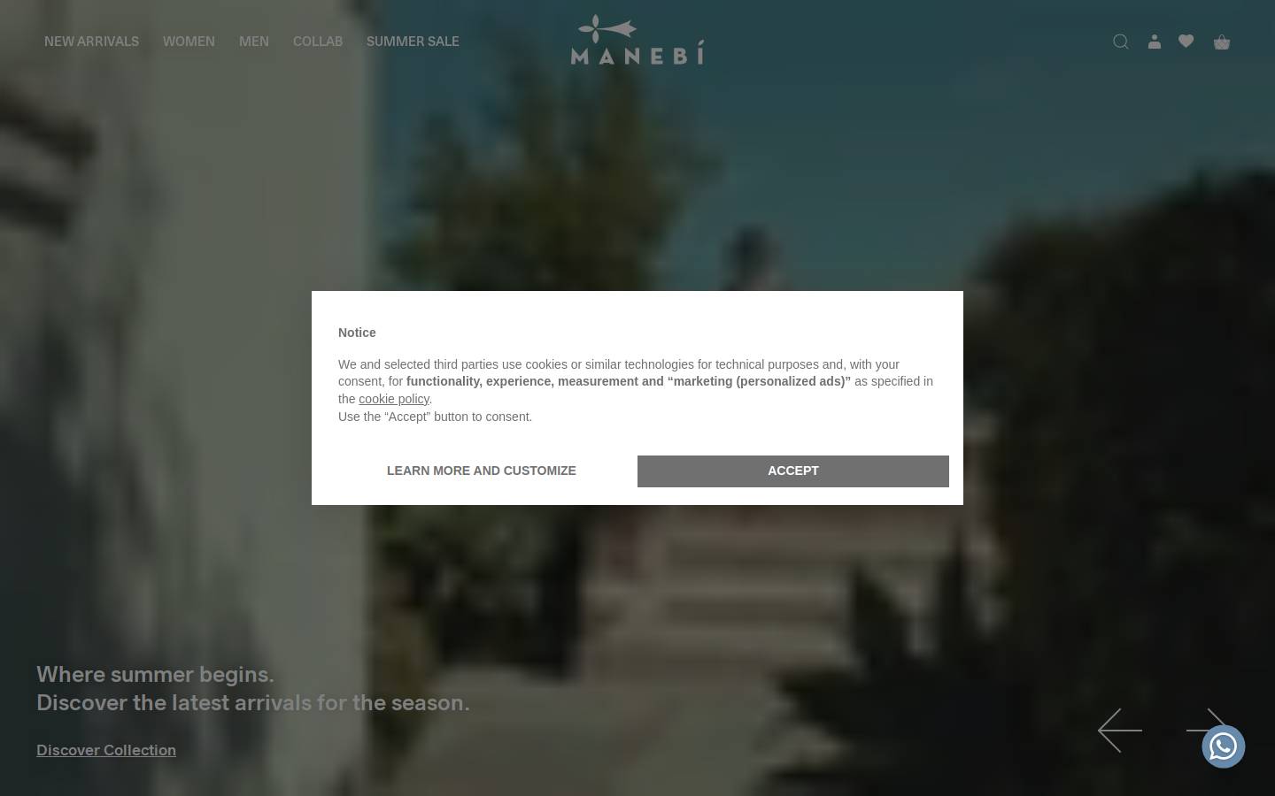 Manebí homepage screenshot