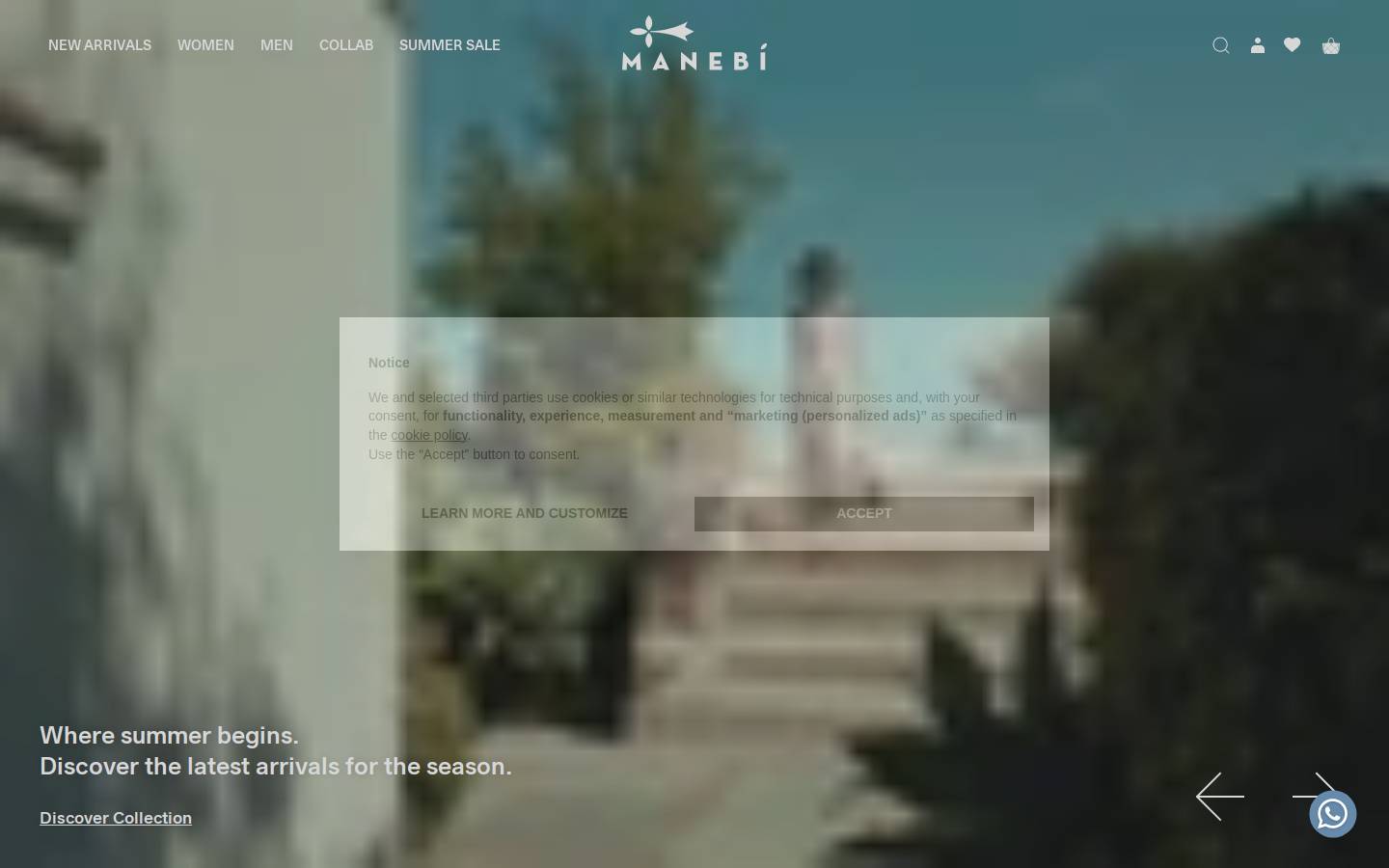 Manebí homepage screenshot