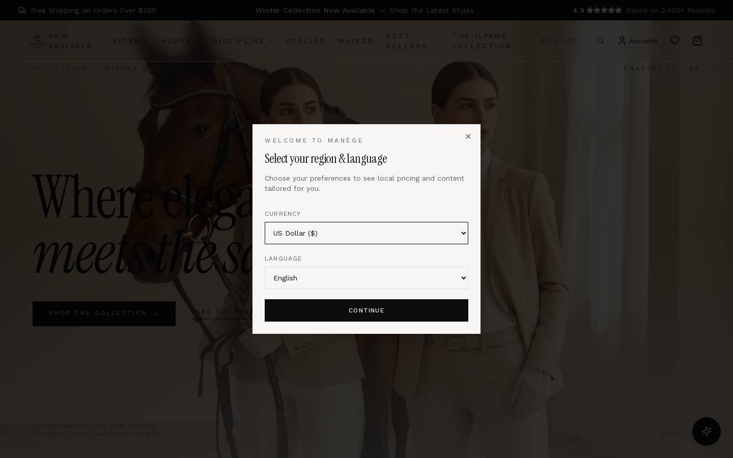 manegeequestrian.com homepage screenshot