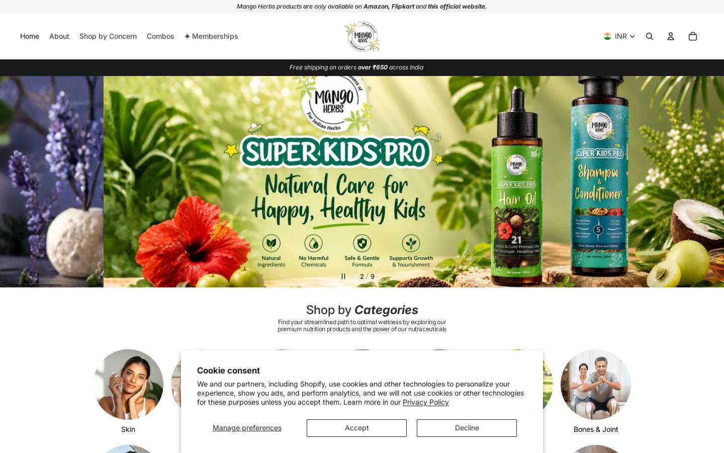 mangoherbs.com homepage screenshot