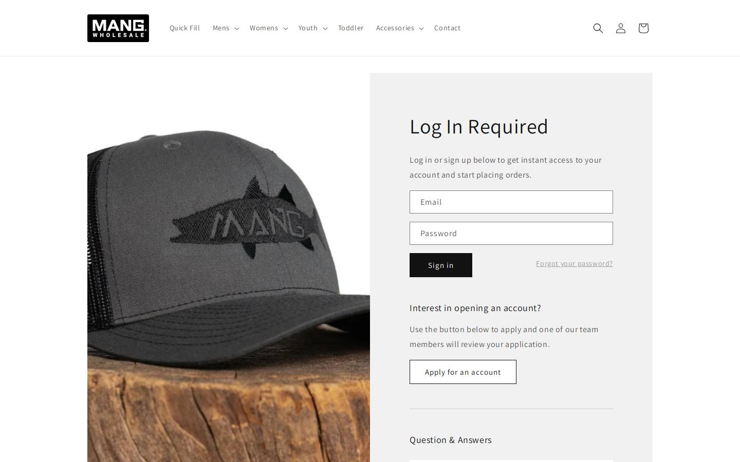 mangwholesale.com homepage screenshot
