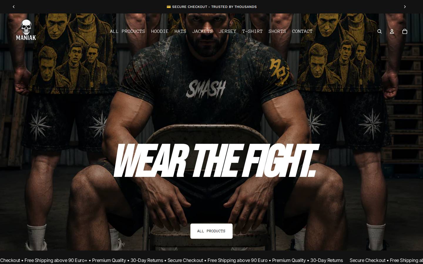 maniakwear.com homepage screenshot