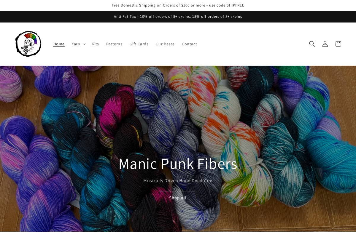 manicpunkfibers.com homepage screenshot