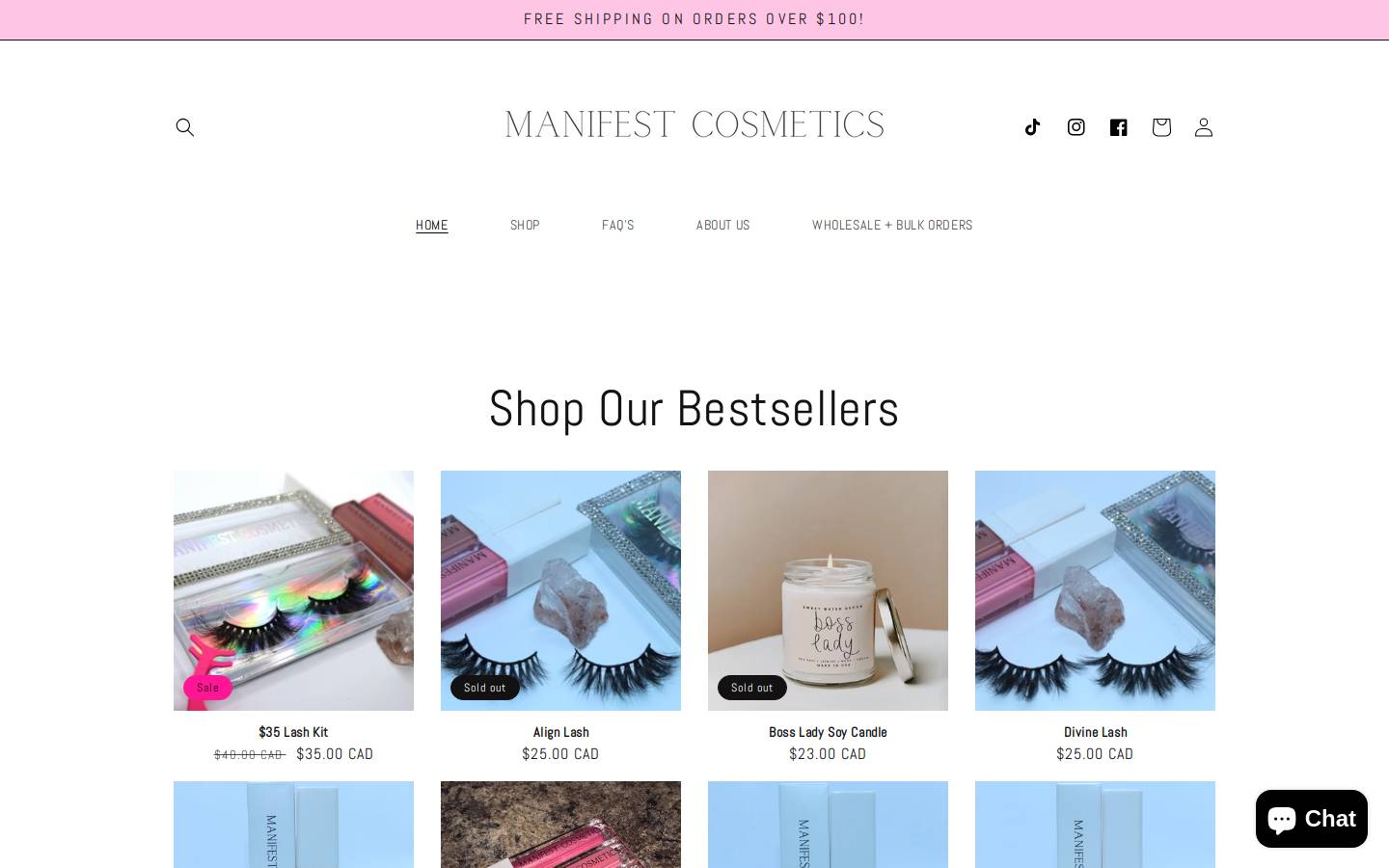 manifestcosmetics.ca homepage screenshot