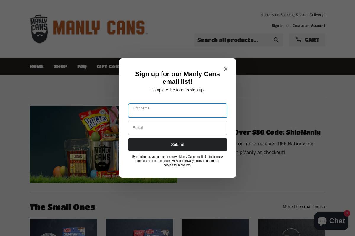 manlycans.com homepage screenshot