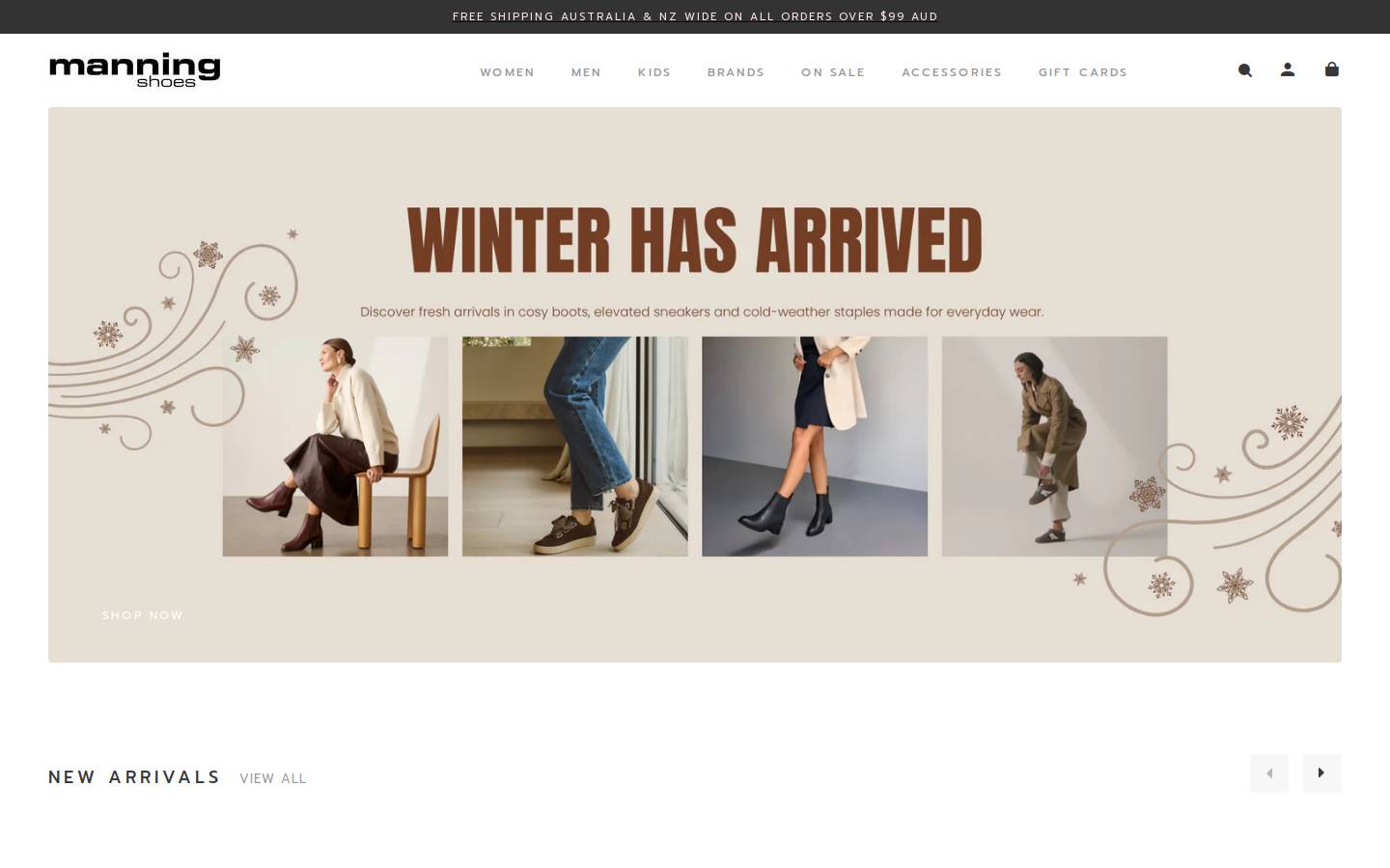 manningshoes.com homepage screenshot