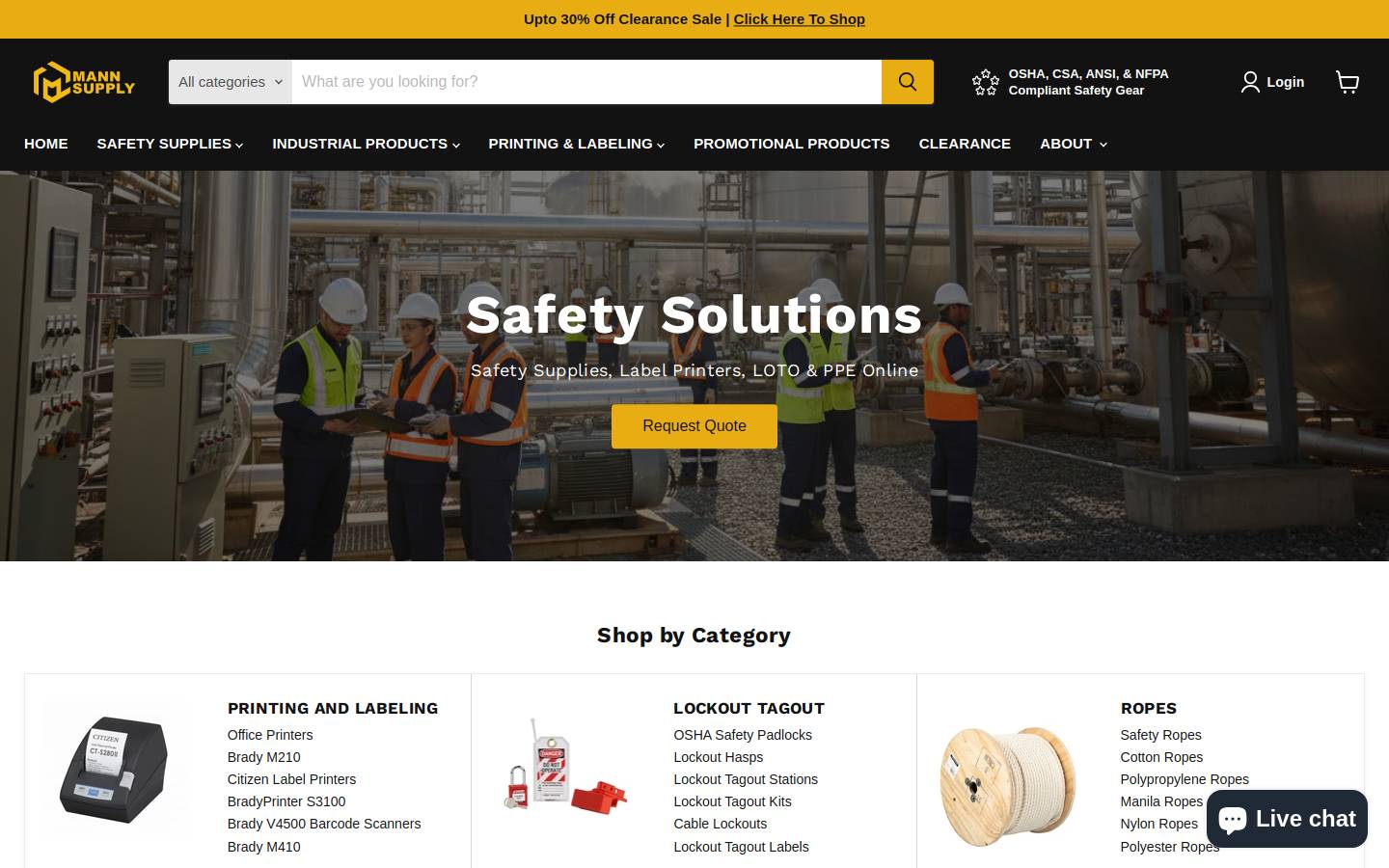 Mann Supply homepage screenshot