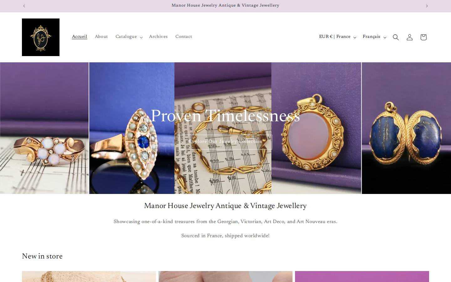 manorhousejewelry.com homepage screenshot