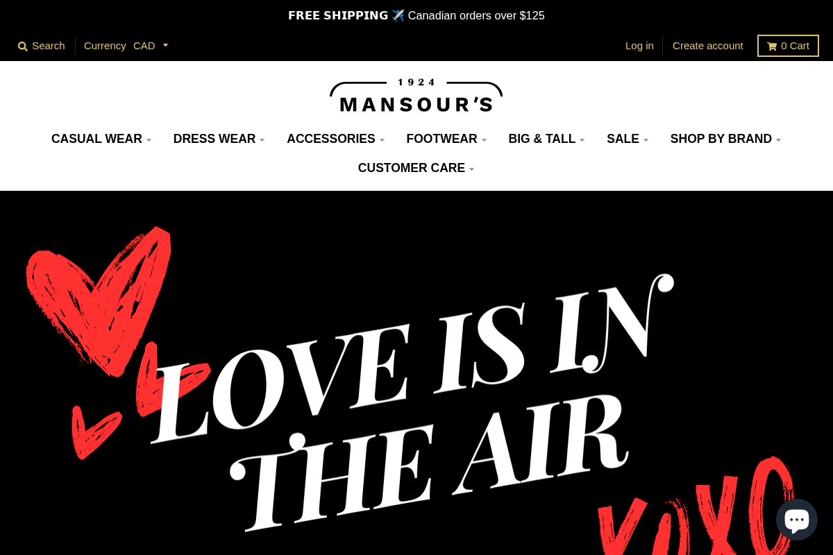 Mansour's Menswear homepage screenshot