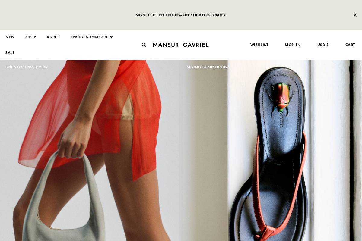 Mansur Gavriel homepage screenshot